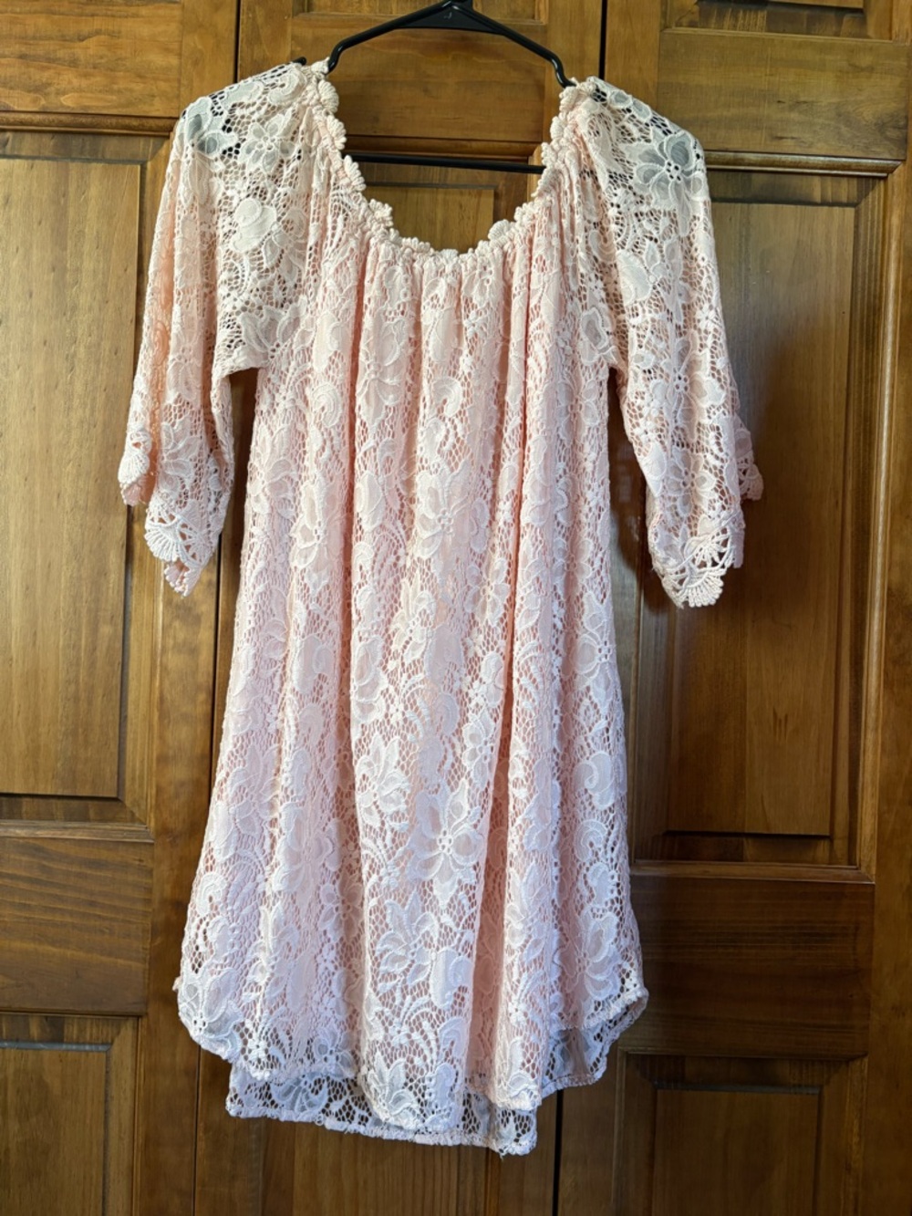 Umgee Lace Overlay Shift Dress w/ Delicate Orchid Sheer  3/4 Bell Sleeves